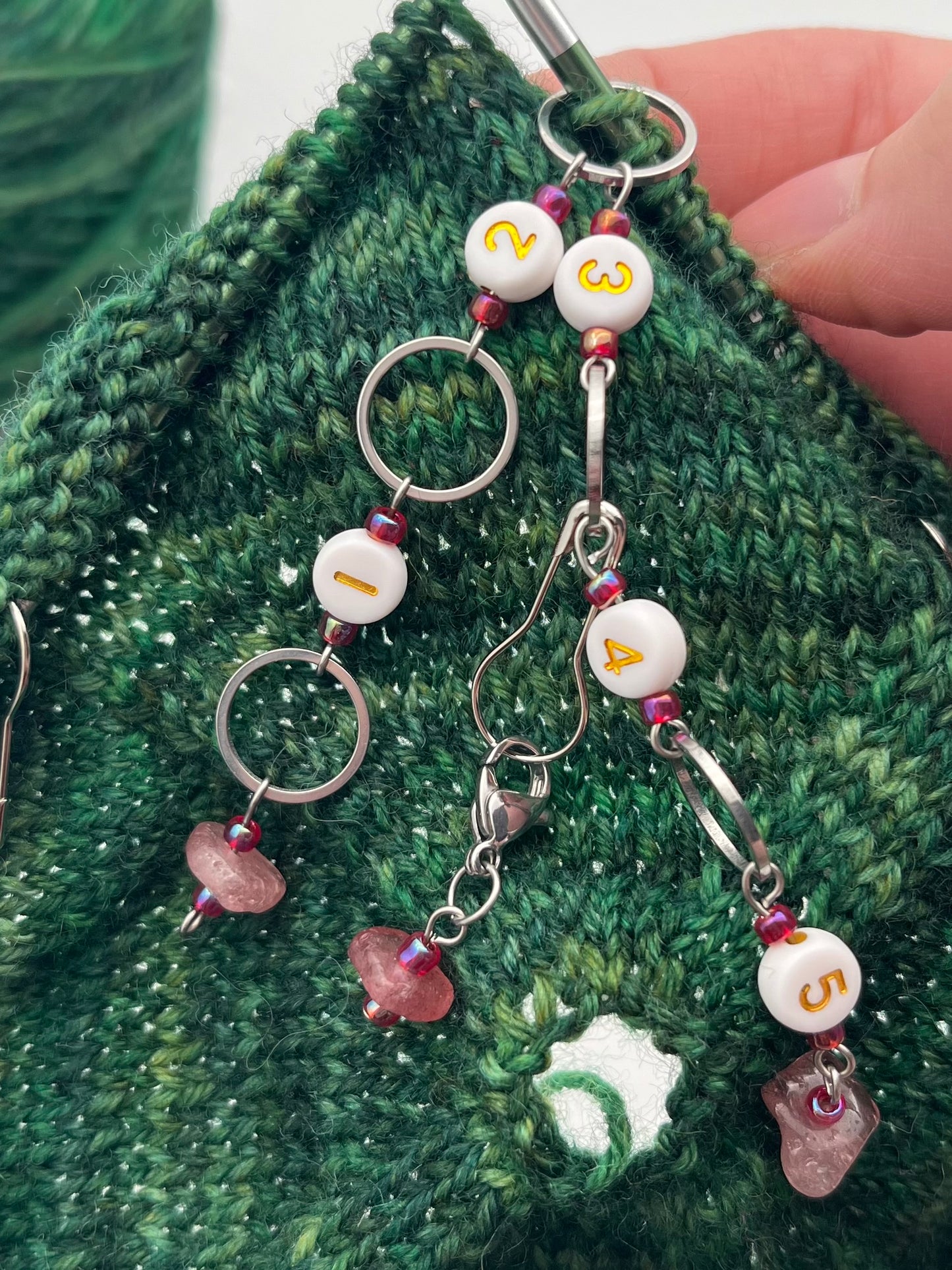 Reihenzähler 1-5 Erdbeerquarz mit kleinem Ring Silber