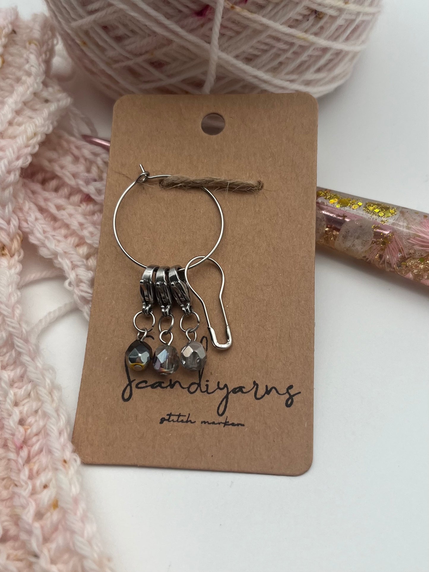 Rondellperlen Schwarz, Bunt, Silber mit Karabiner 3er Set Silber