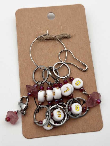 Reihenzähler 1-10 Erdbeerquarz mit kleinem Ring Silber