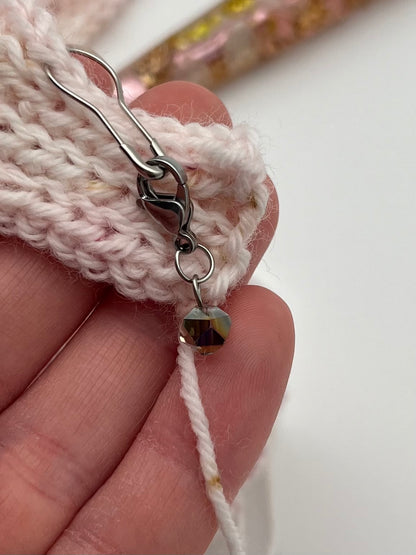 Facettperle Rosa mit Karabiner Silber