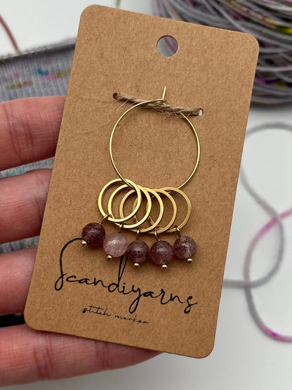 Erdbeerquarz mit kleinem Ring 5er Set Gold