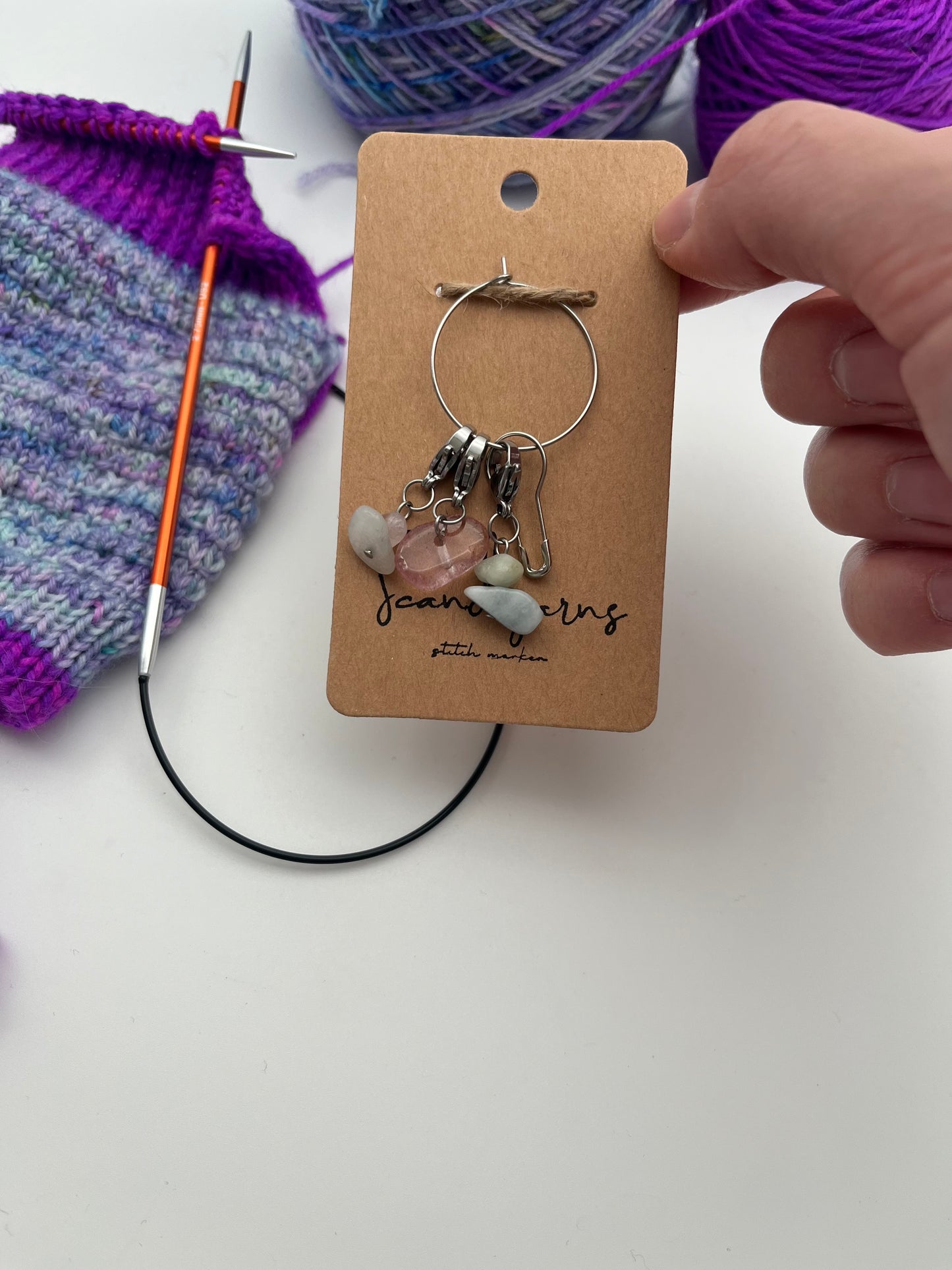 Erdbeerquarz und Morganit Stein mit Karabiner 3er Set Silber