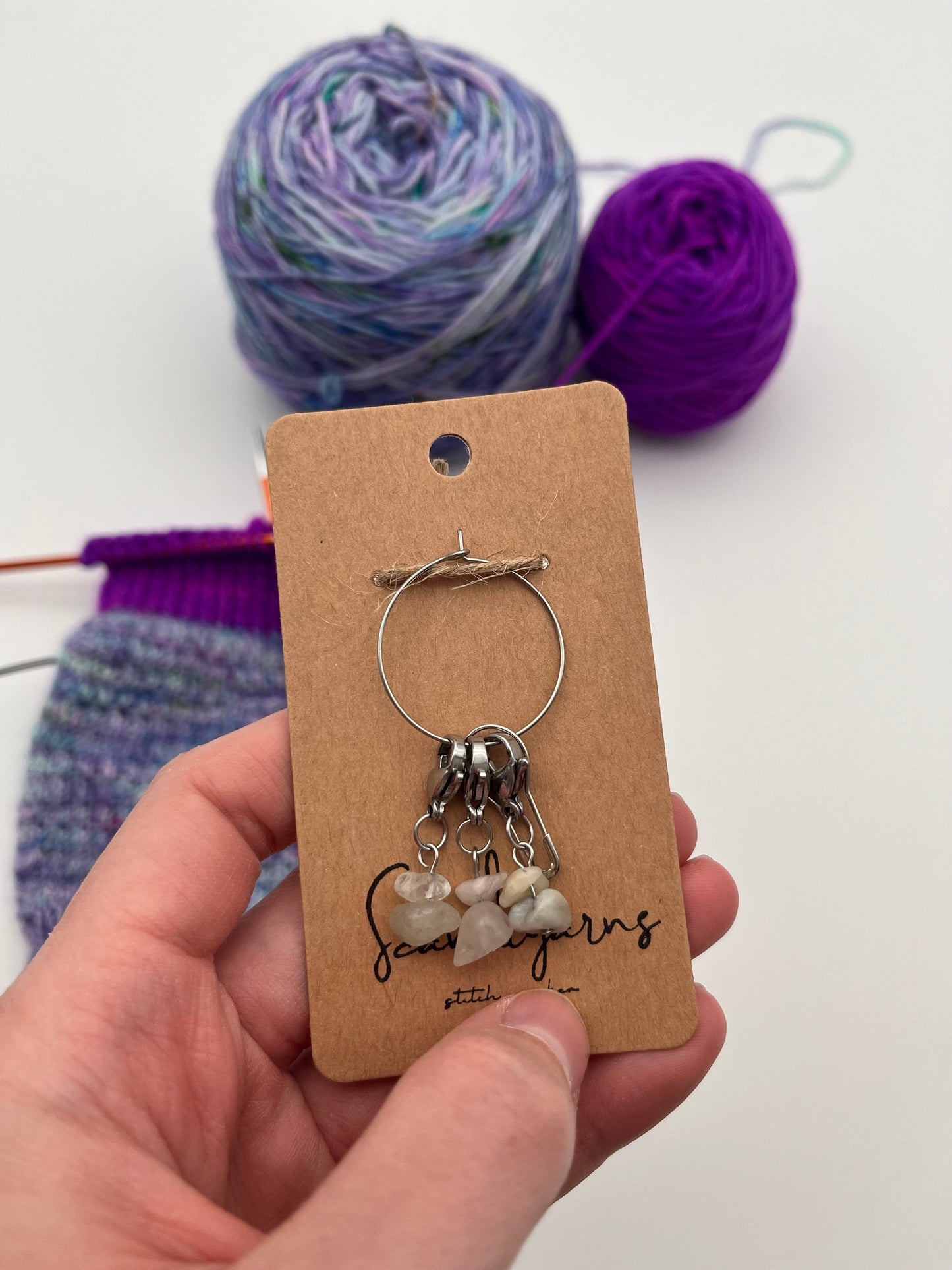 Morganit Stein mit Karabiner 3er Set Silber