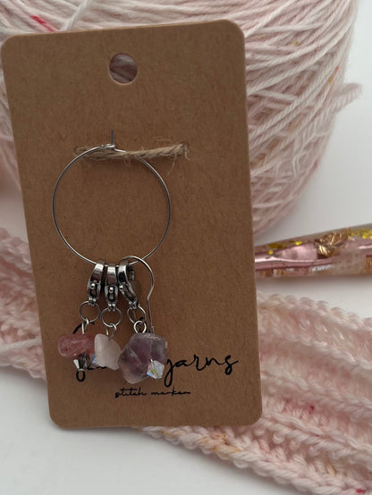 Erdbeerquarz, Morganit, Fluorit, und Facettperlen mit Karabiner 3er Set Silber