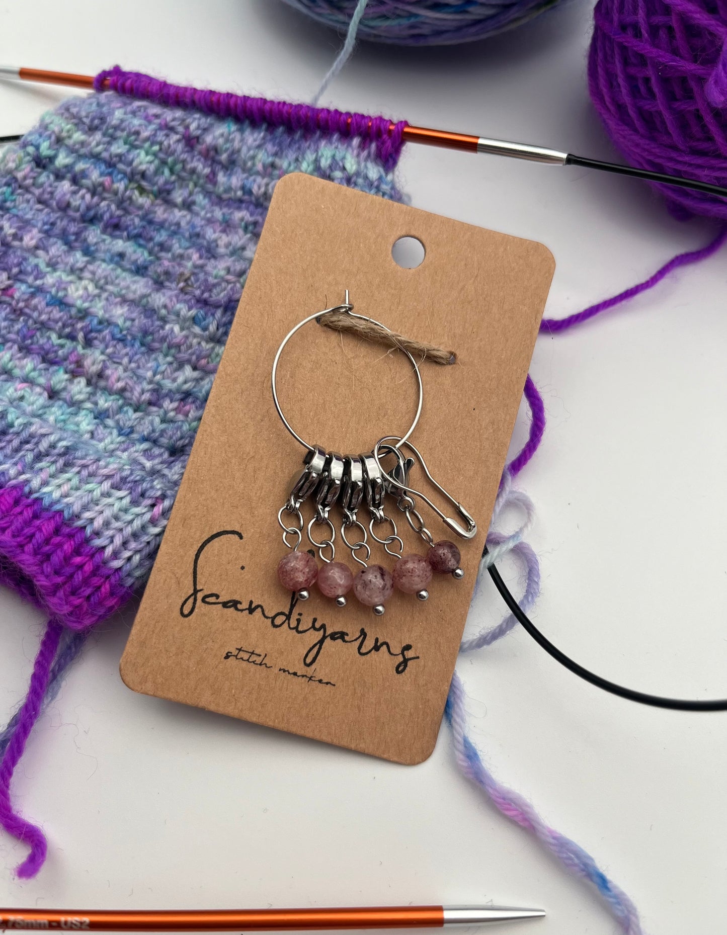 Erdbeerquarz mit Karabiner 5er Set Silber