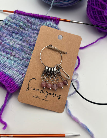 Erdbeerquarz mit Karabiner 5er Set Silber