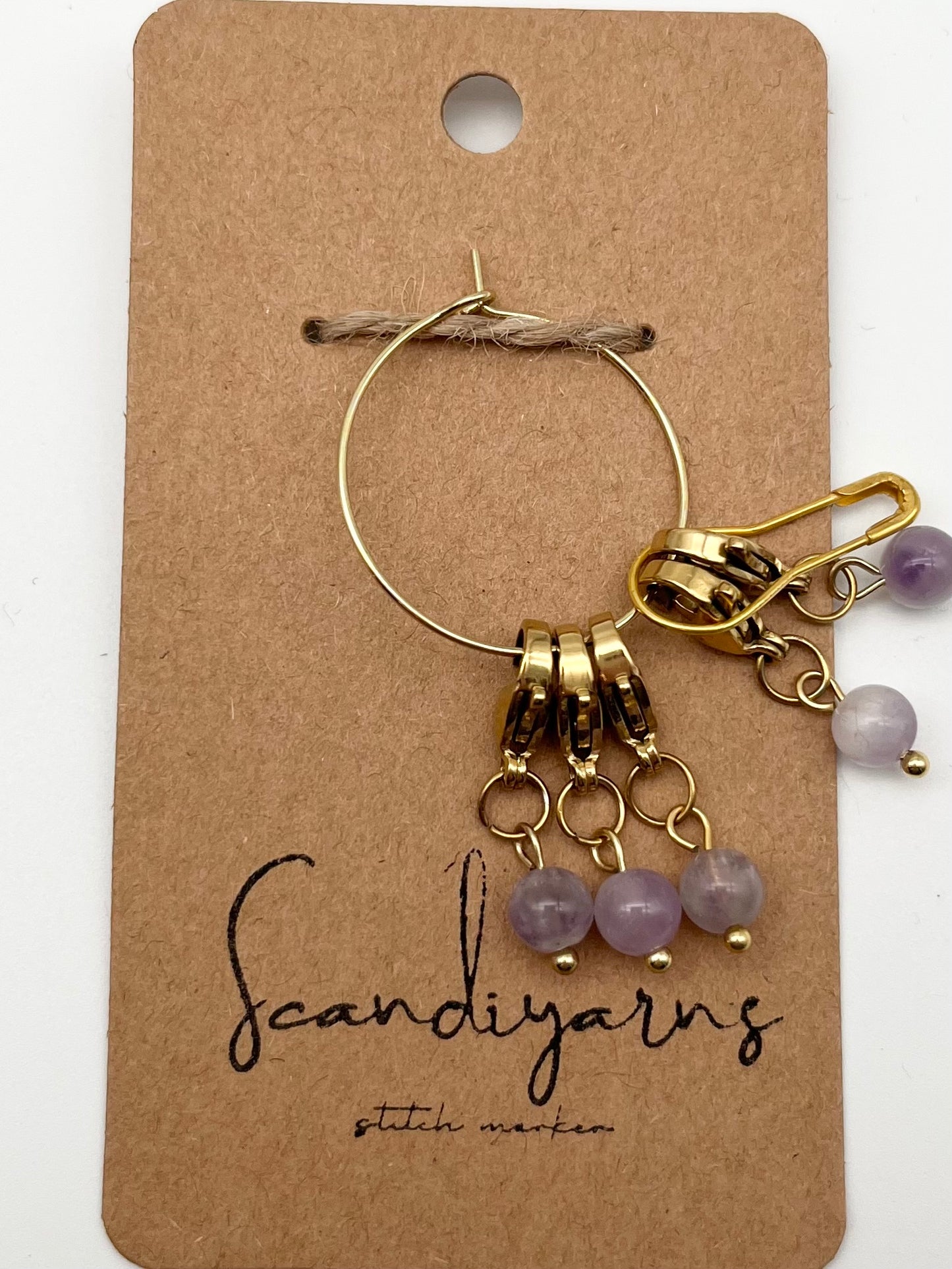 Amethyst mit Karabiner 5er Set Gold