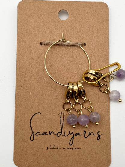 Amethyst mit Karabiner 5er Set Gold