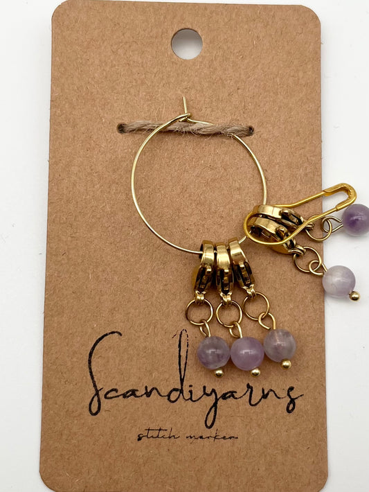 Amethyst mit Karabiner 5er Set Gold