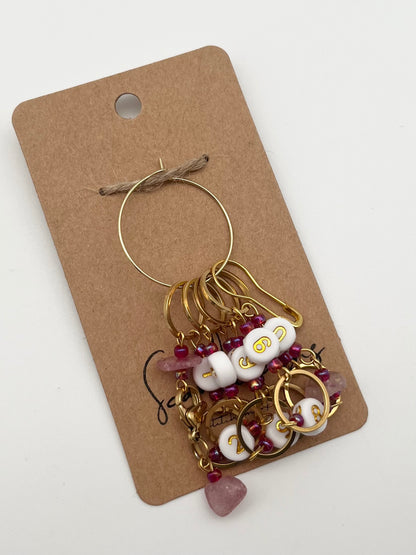 Reihenzähler 1-10 Erdbeerquarz mit kleinem Ring Gold