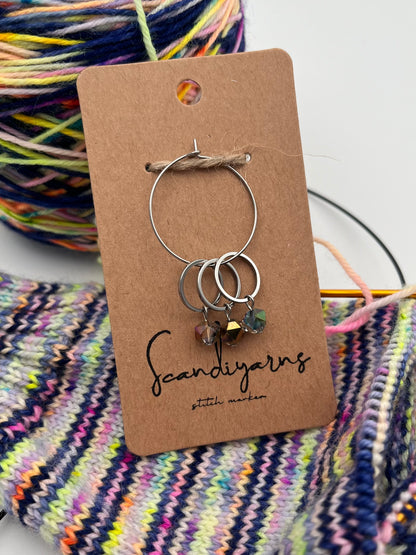 Facettperlen Rosa, Kupfer, Blau mit kleinem Ring 3er Set Silber