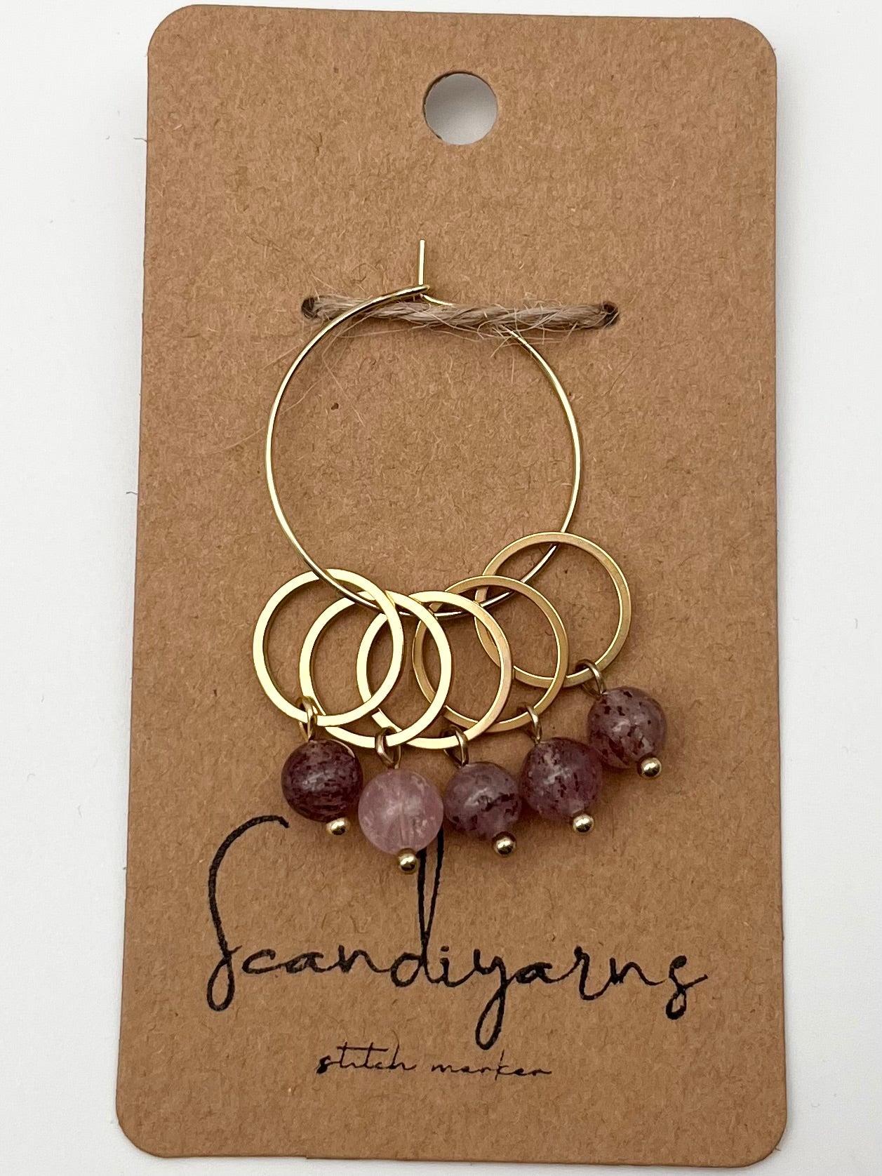 Erdbeerquarz mit kleinem Ring 5er Set Gold