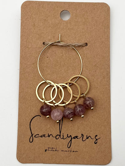 Erdbeerquarz mit kleinem Ring 5er Set Gold