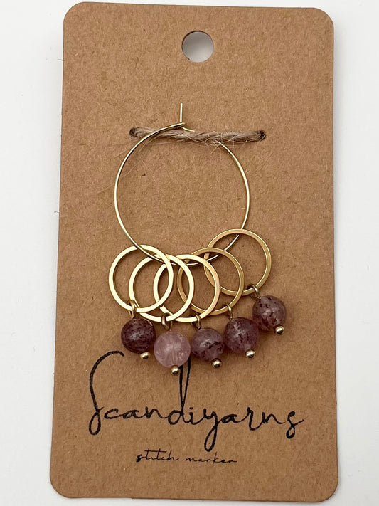 Erdbeerquarz mit kleinem Ring 5er Set Gold