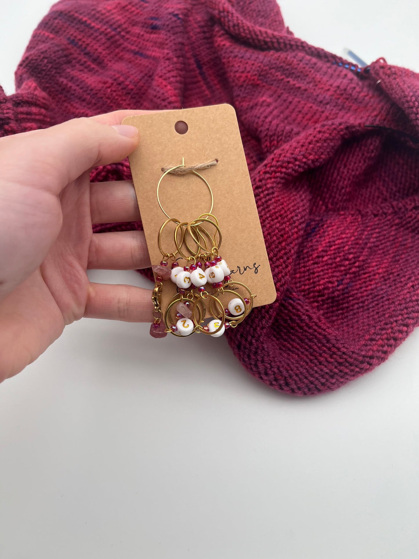 Reihenzähler 1-10 Erdbeerquarz mit großem Ring Gold