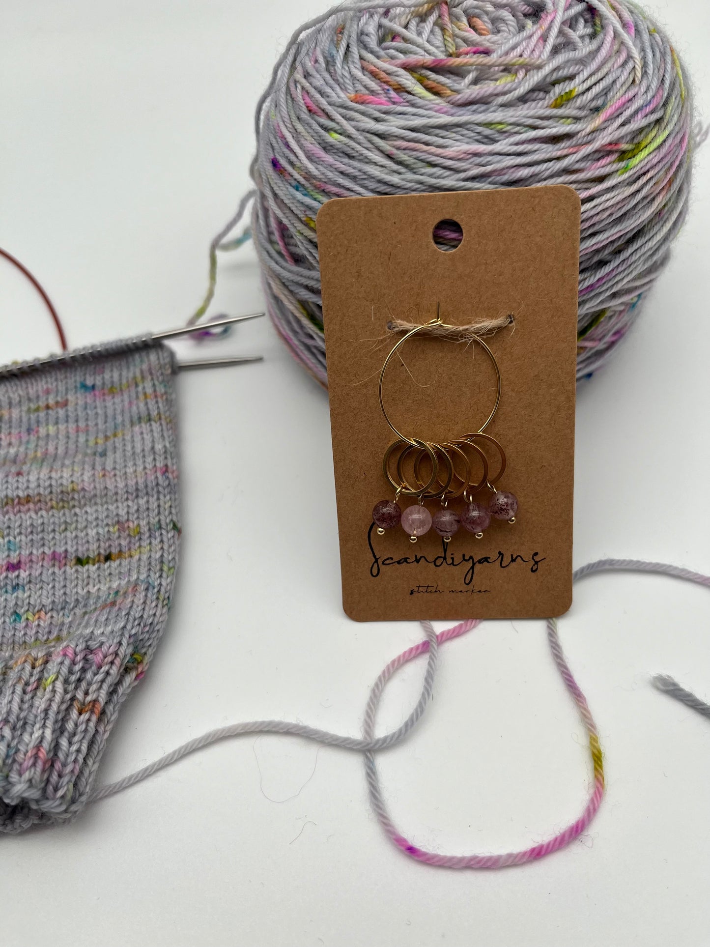 Erdbeerquarz mit kleinem Ring 5er Set Gold