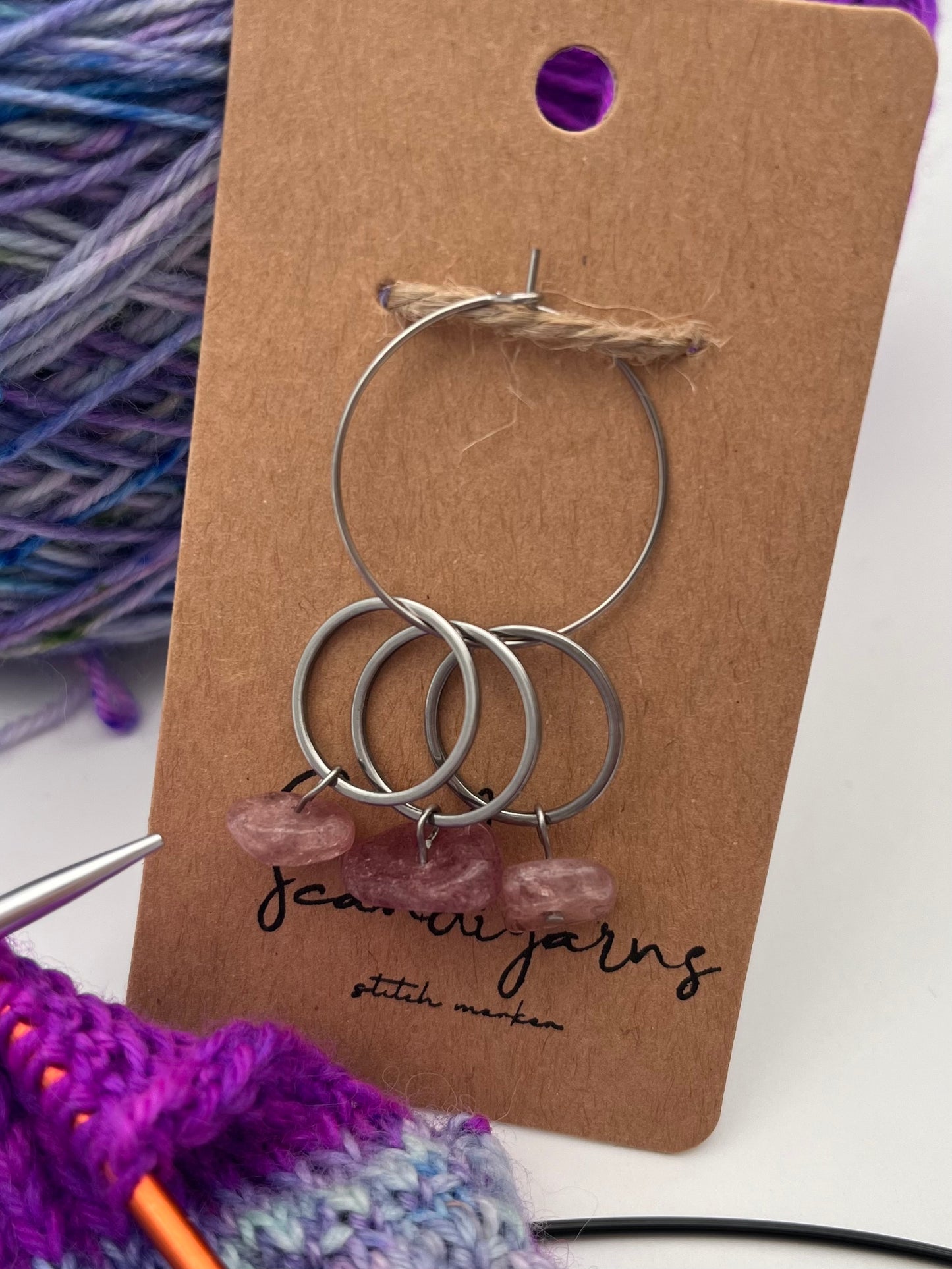 Erdbeerquarz Stein mit großem Ring 3er Set Silber