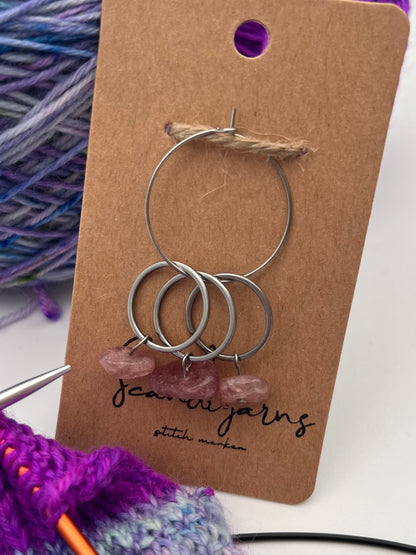 Erdbeerquarz Stein mit großem Ring 3er Set Silber