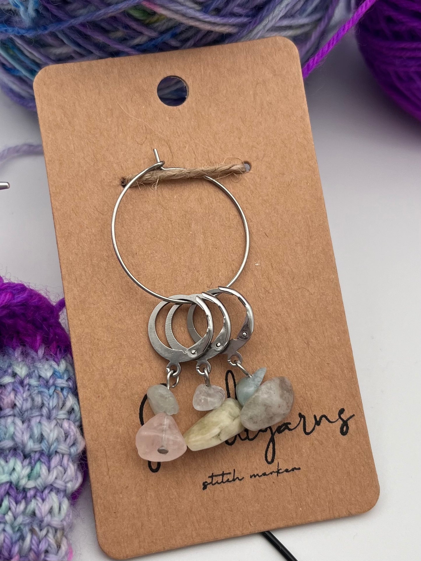 Morganit Stein mit Huggie 3er Set Silber