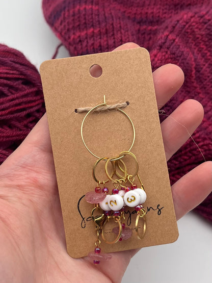 Reihenzähler 1-5 Erdbeerquarz mit kleinem Ring Gold