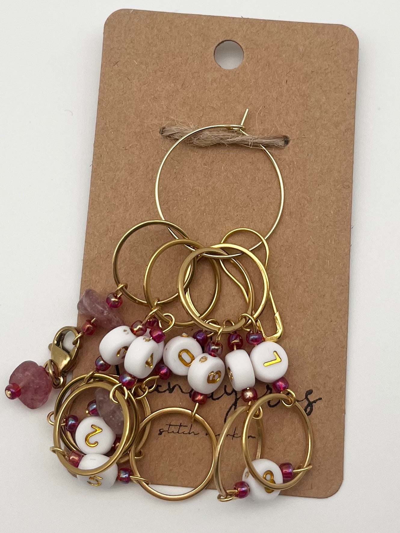 Reihenzähler 1-10 Erdbeerquarz mit großem Ring Gold