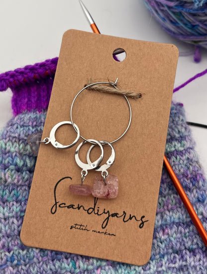 Erdbeerquarz Stein mit Huggie 3er Set Silber