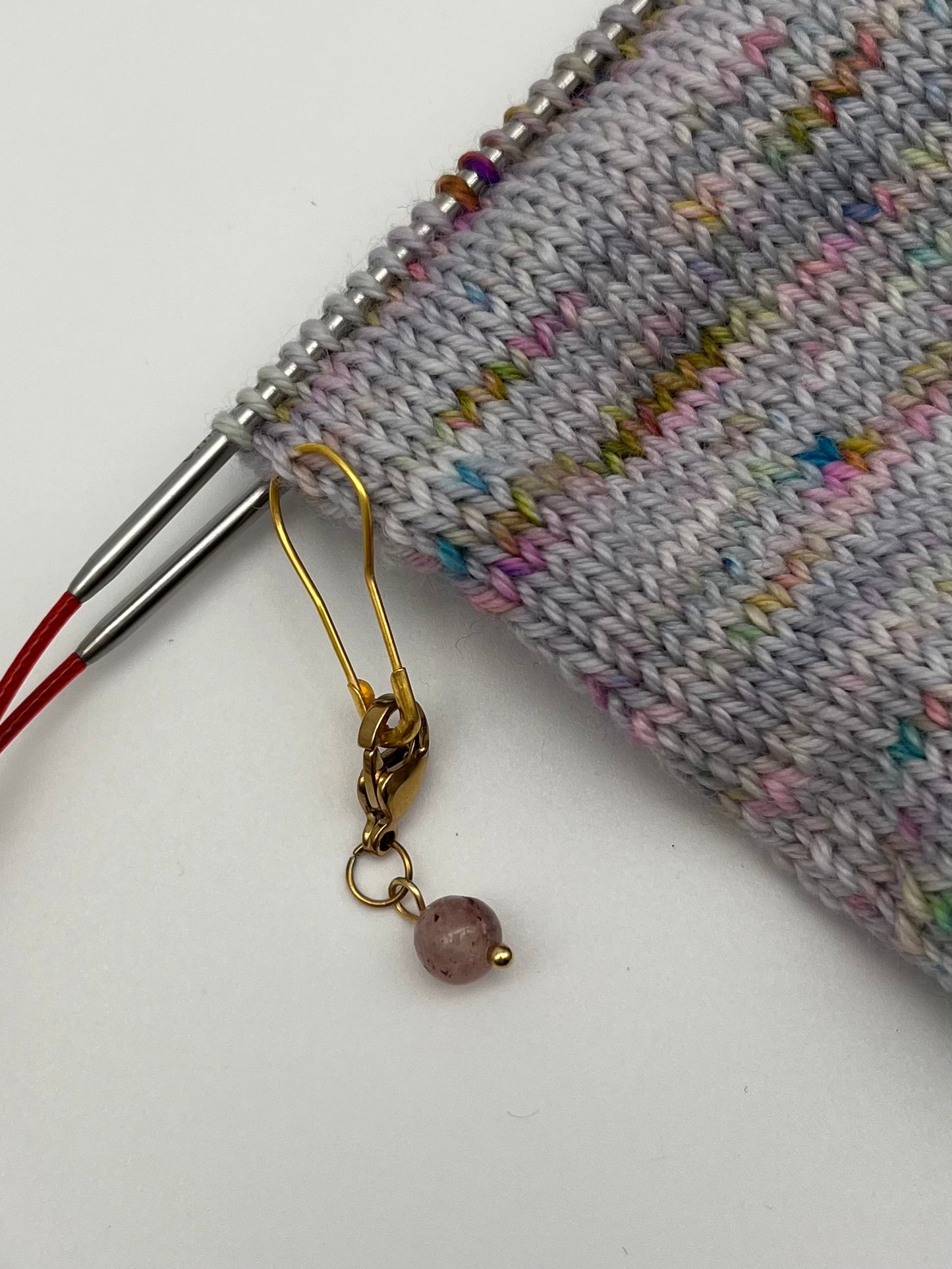 Erdbeerquarz mit Karabiner 5er Set Gold