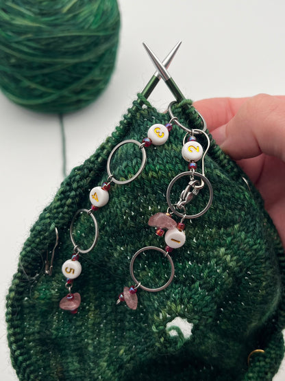 Reihenzähler 1-5 Erdbeerquarz mit großem Ring Silber