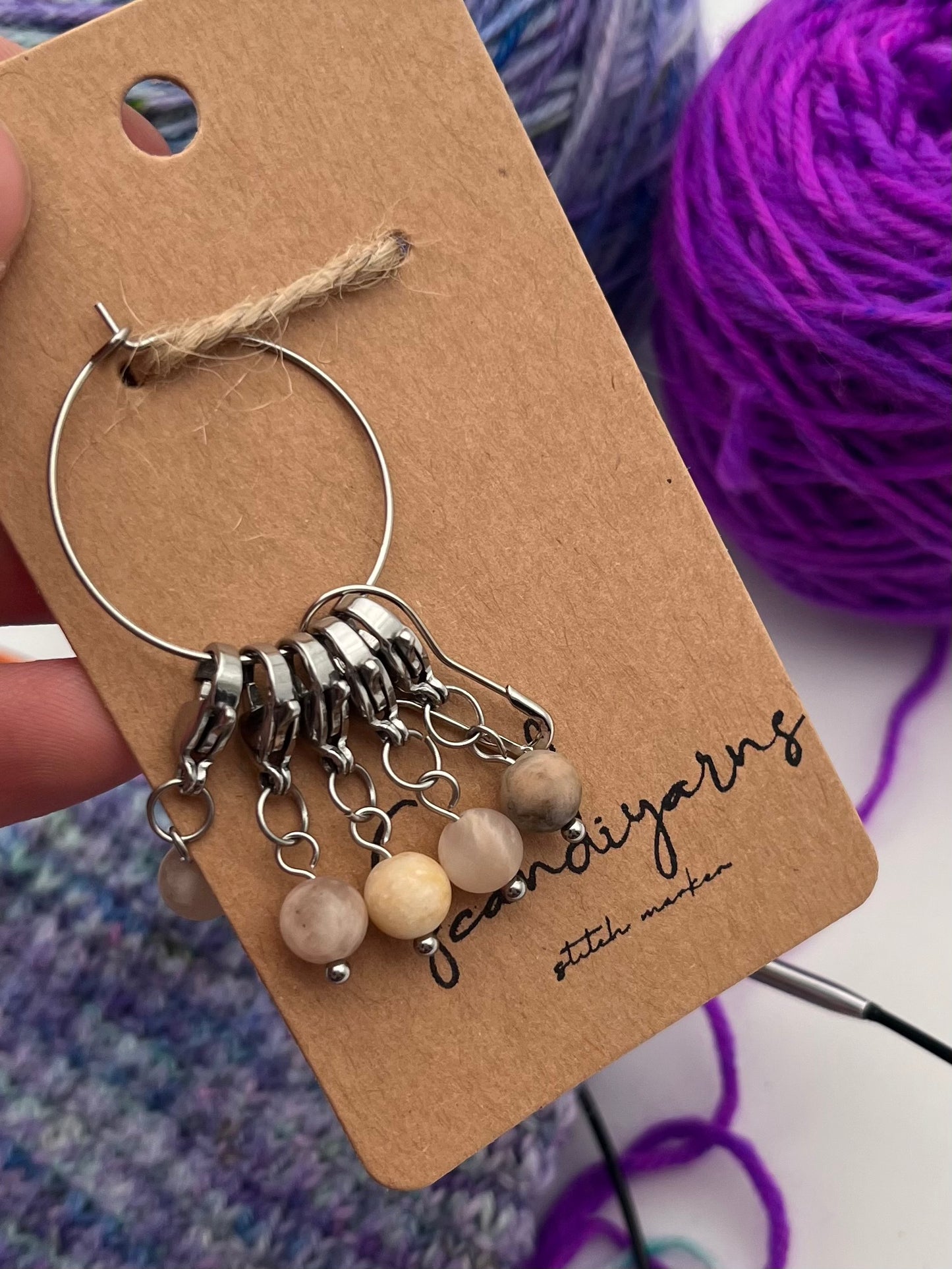 Sonnenstein mit Karabiner 5er Set Silber