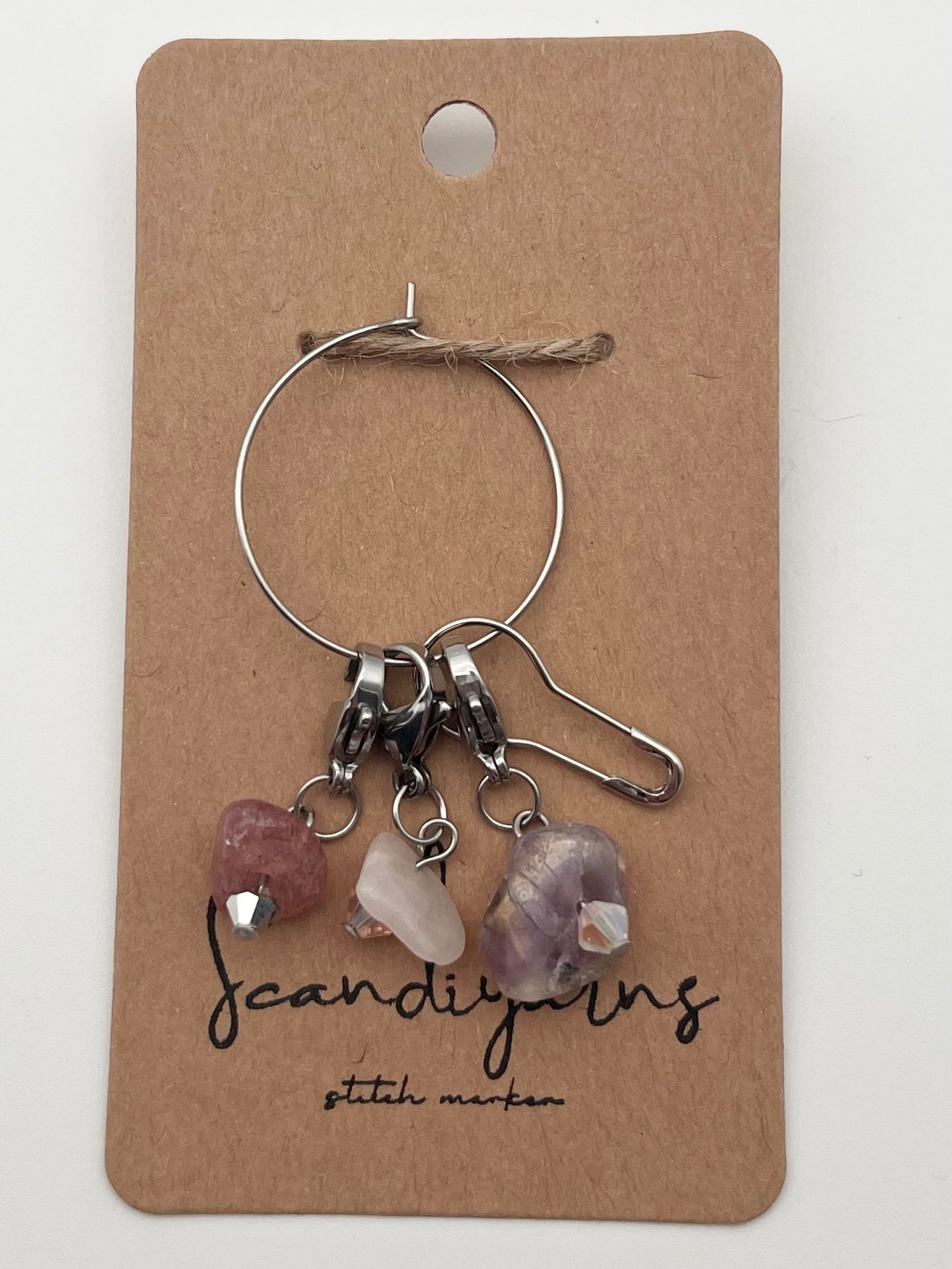 Erdbeerquarz, Morganit, Fluorit, und Facettperlen mit Karabiner 3er Set Silber