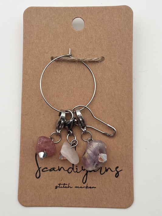 Erdbeerquarz, Morganit, Fluorit, und Facettperlen mit Karabiner 3er Set Silber