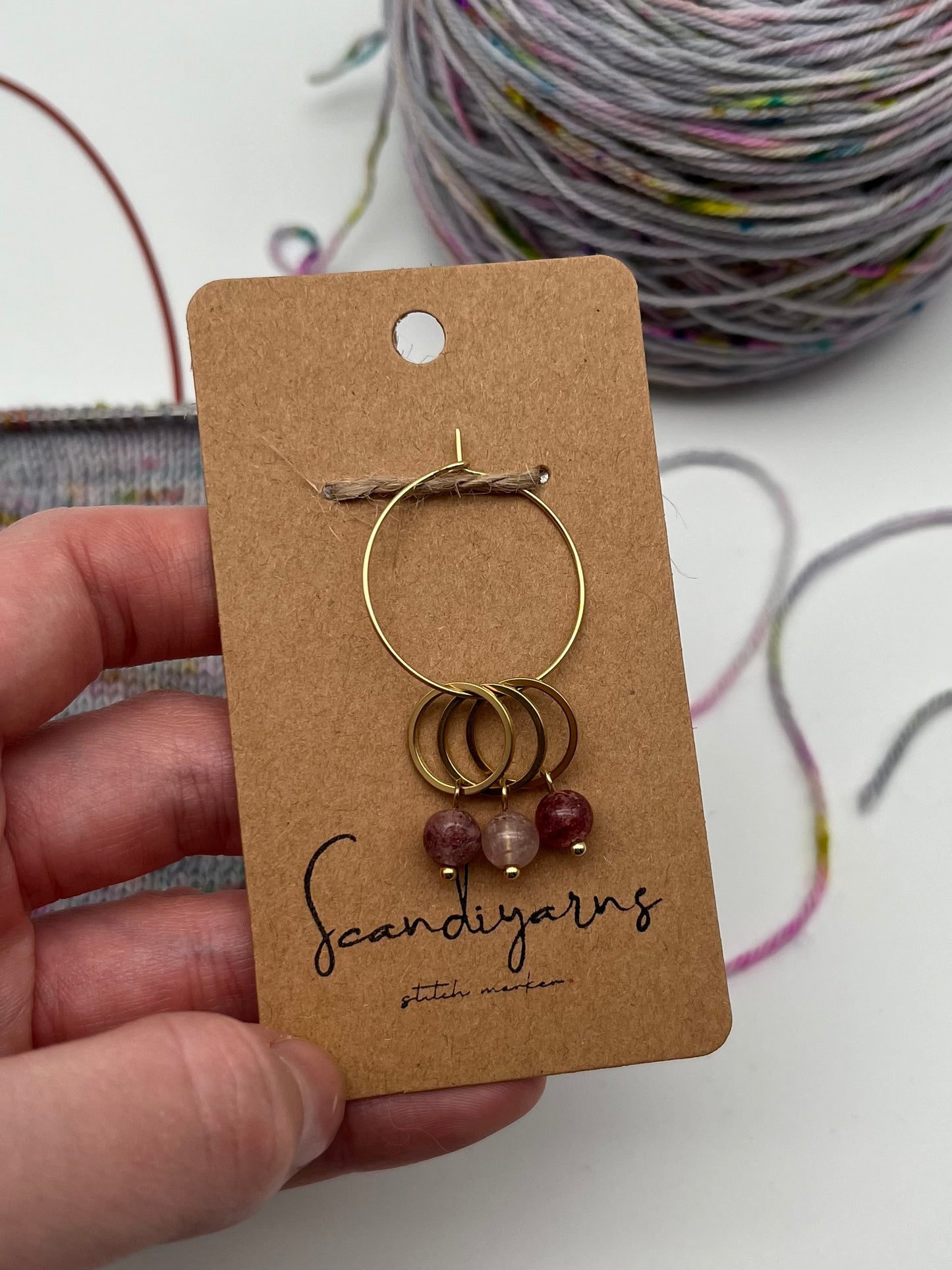 Erdbeerquarz mit kleinem Ring 3er Set Gold