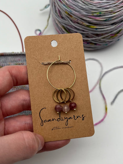 Erdbeerquarz mit kleinem Ring 3er Set Gold