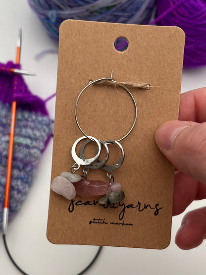 Erdbeerquarz und Morganit Stein mit Huggie 3er Set Silber