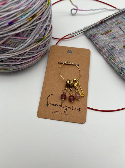 Erdbeerquarz mit Karabiner 3er Set Gold