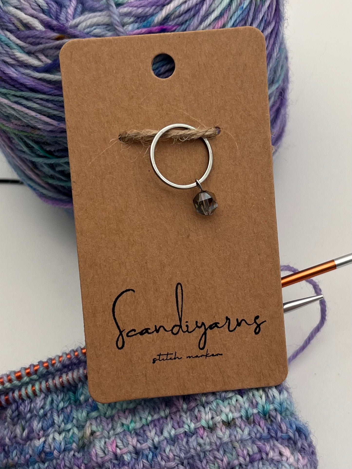 Facettperle Kupfer mit großem Ring Silber