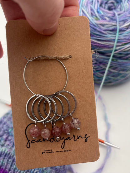 Erdbeerquarz mit großem Ring 5er Set Silber