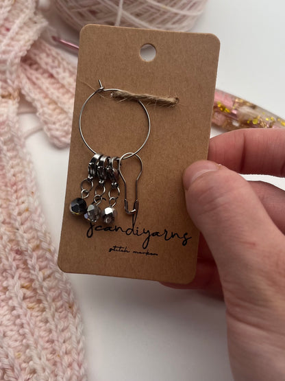 Rondellperlen Schwarz, Bunt, Silber mit Karabiner 3er Set Silber