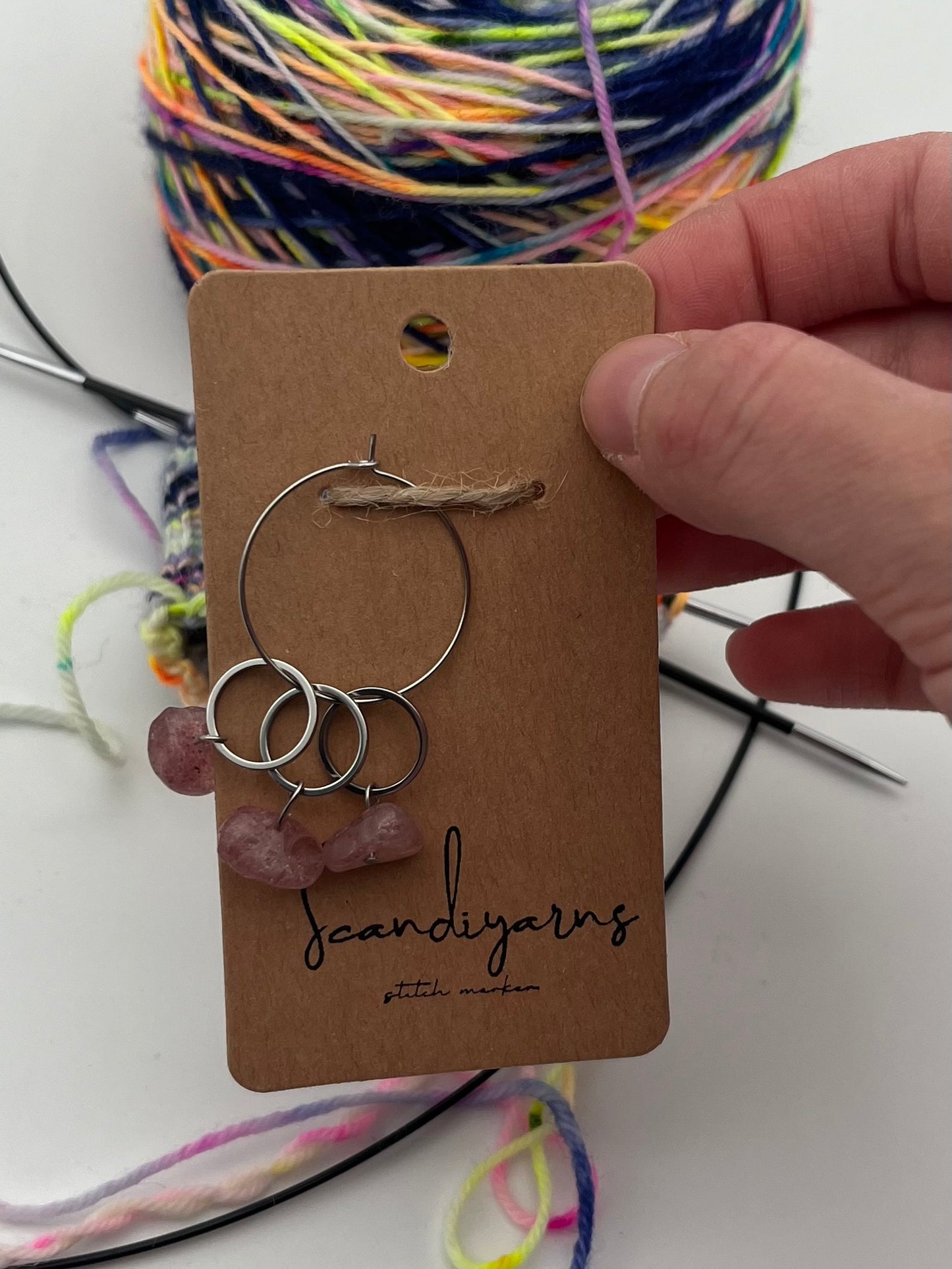 Erdbeerquarz Stein mit kleinem Ring 3er Set Silber