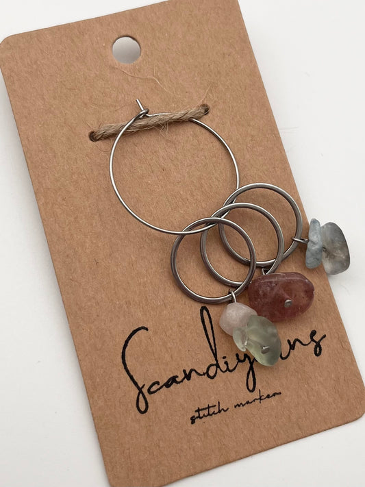 Erdbeerquarz und Morganit Stein mit großem Ring 3er Set Silber