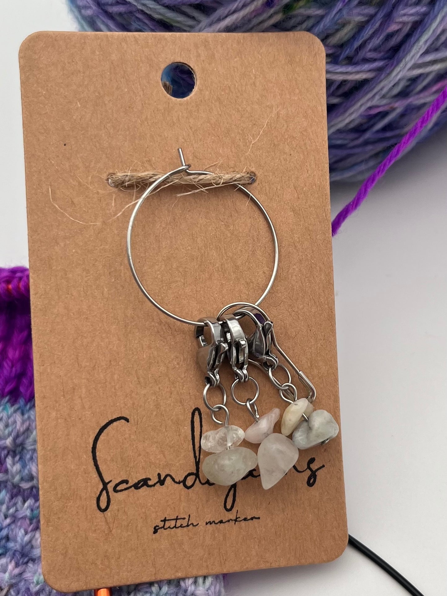 Morganit Stein mit Karabiner 3er Set Silber