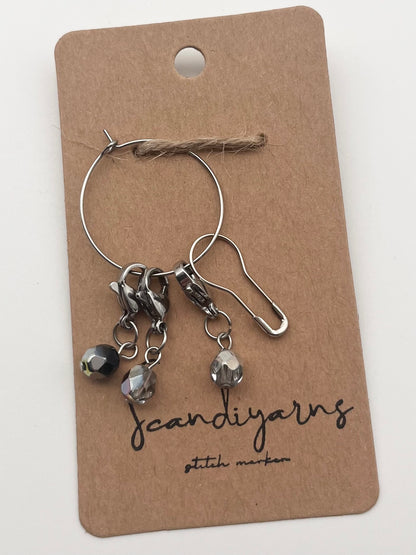 Rondellperlen Schwarz, Bunt, Silber mit Karabiner 3er Set Silber