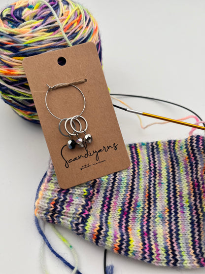 Rondellperlen Schwarz, Bunt, Silber mit kleinem Ring 3er Set Silber