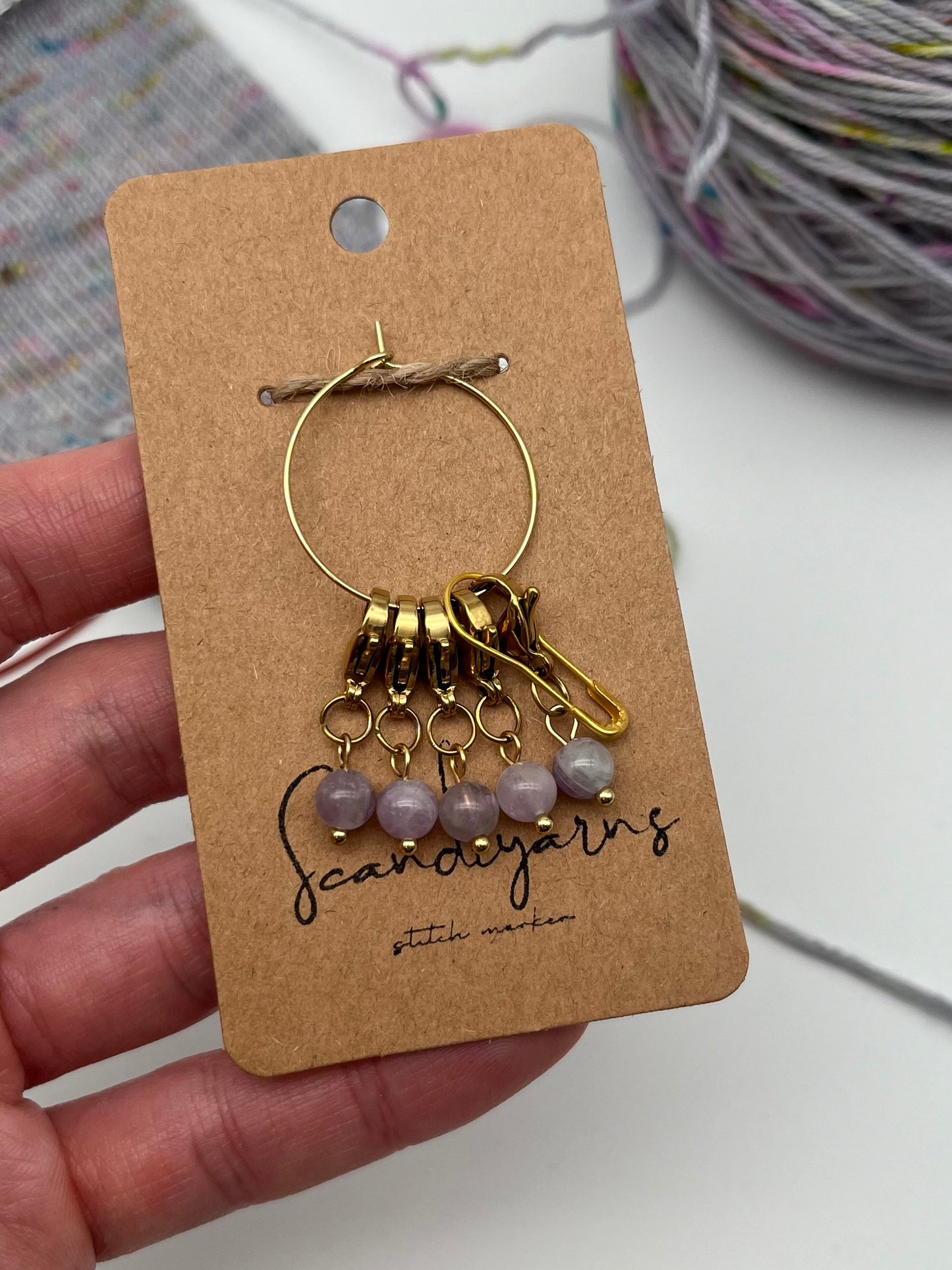 Amethyst mit Karabiner 5er Set Gold