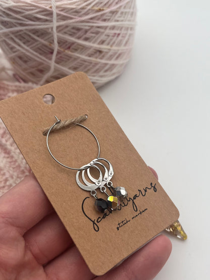 Rondellperlen Schwarz, Bunt, Silber mit Huggie 3er Set Silber