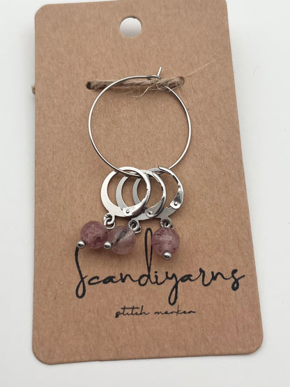 Erdbeerquarz mit Huggie 3er Set Silber