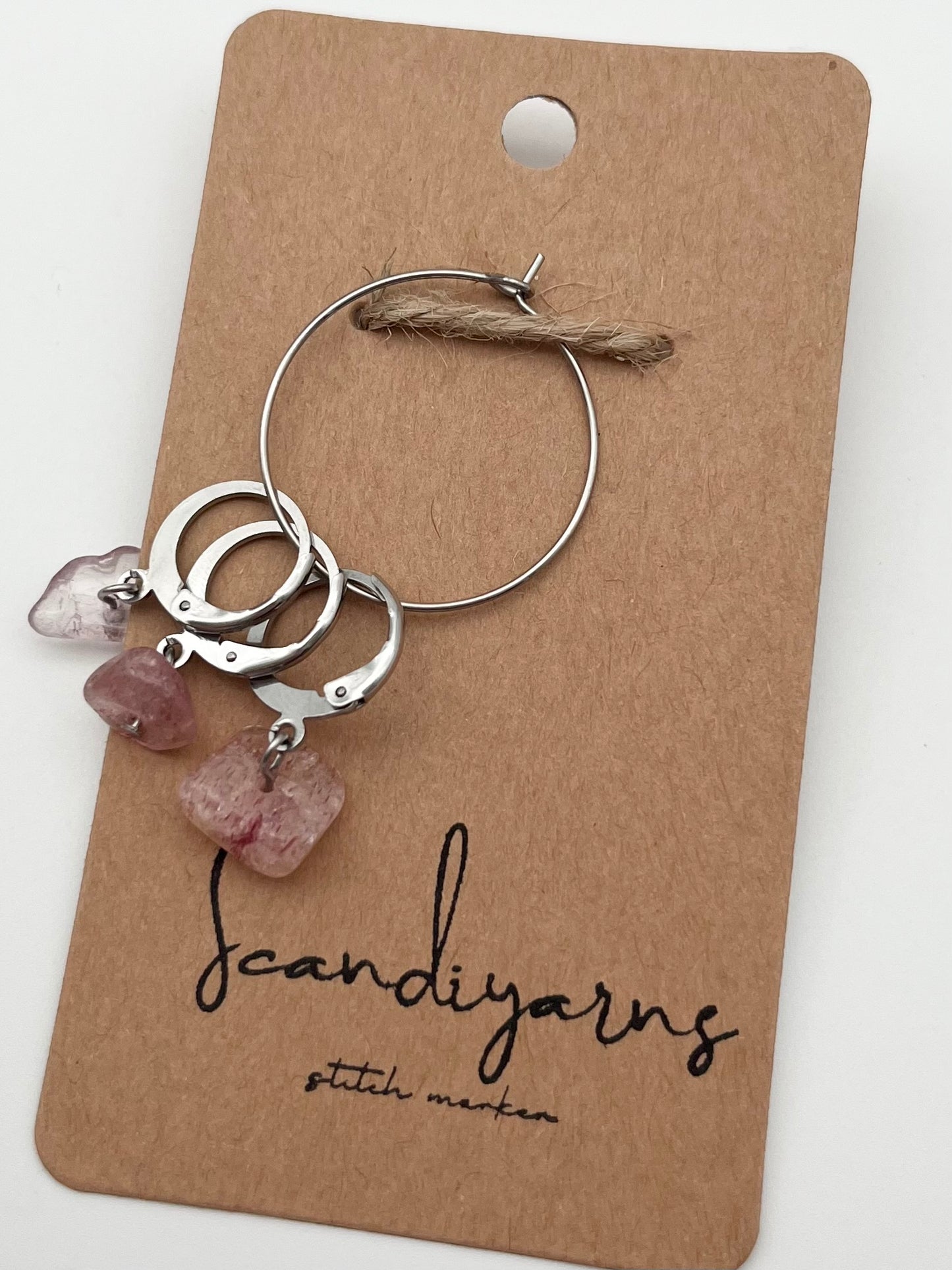 Erdbeerquarz Stein mit Huggie 3er Set Silber