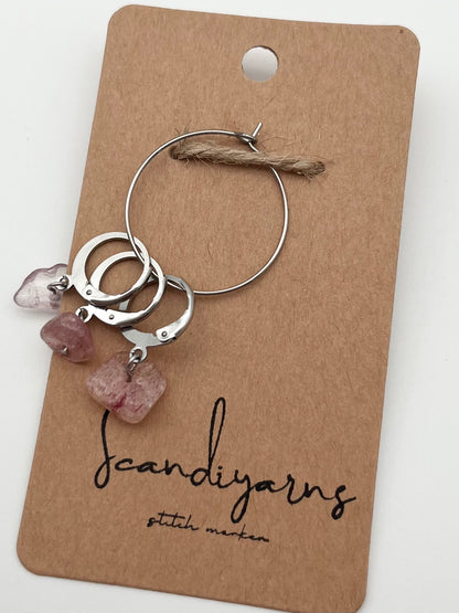 Erdbeerquarz Stein mit Huggie 3er Set Silber