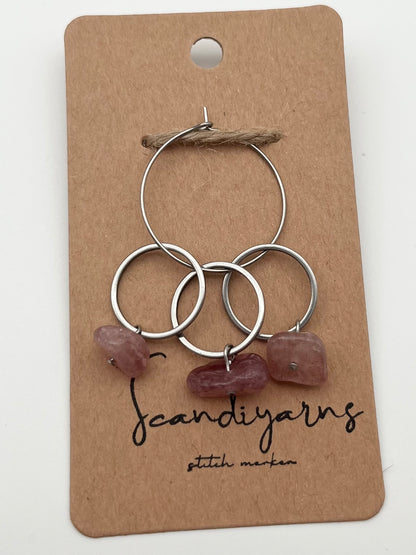 Erdbeerquarz Stein mit großem Ring 3er Set Silber