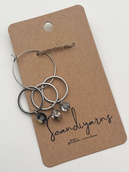 Rondellperlen Schwarz, Bunt, Silber mit großem Ring 3er Set Silber